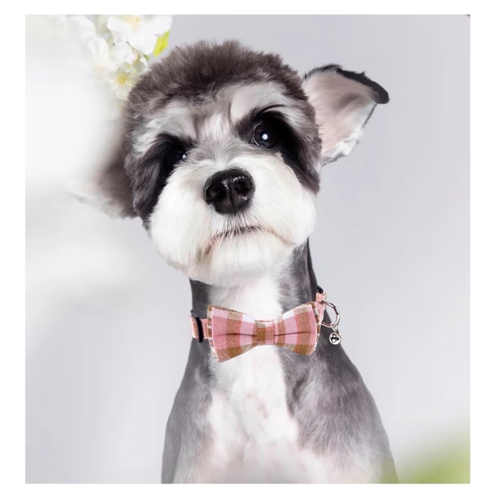Plaid Pink Dog Bow Tie Collar